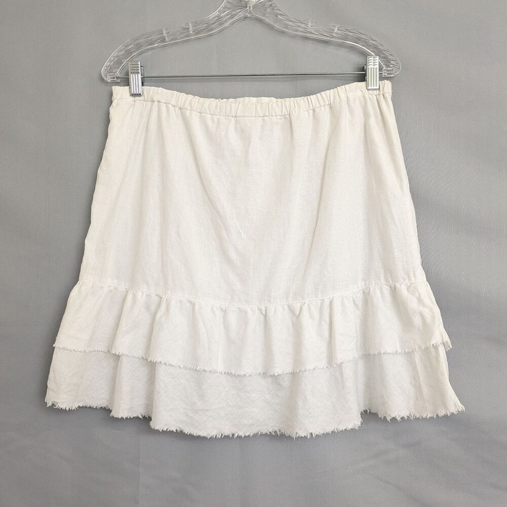 Old Navy 100% Linen White Mini Skirt Size 4 Low Waist Lined Tiered Ruffle Y2K - Picture 5 of 11
